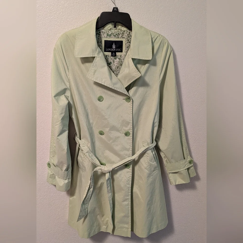 London Fog Bright Lime Green Trench Coat - Picture 1 of 12